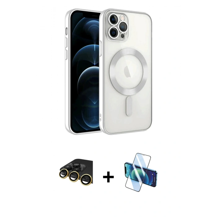 MARSİLYAN™- iPhone 14 Pro Max Kılıf Nova Işık Özel Seri - Siyah 3D Antistatik Cam Ekran Koruyucu + Gold Raze Metal Kamera Lens