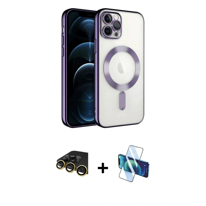 MARSİLYAN™- iPhone 14 Pro Max Kılıf Nova Işık Özel Seri - Siyah 3D Antistatik Cam Ekran Koruyucu + Gold Raze Metal Kamera Lens