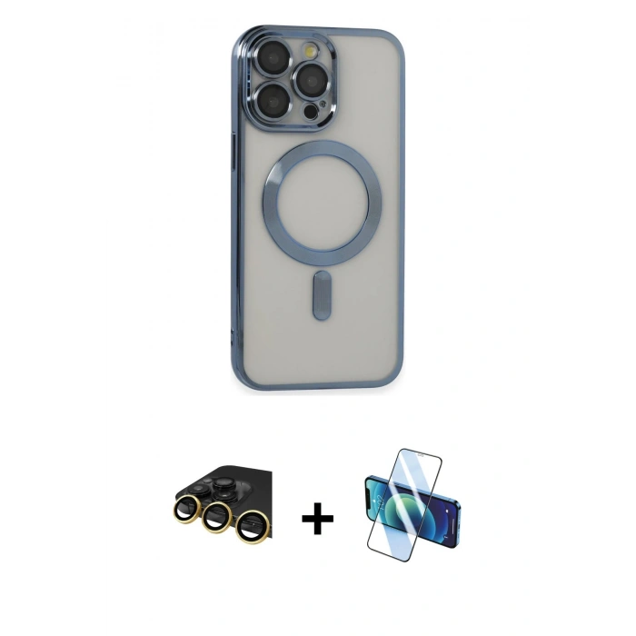 MARSİLYAN™- iPhone 14 Pro Max Kılıf Nova Işık Özel Seri - Siyah 3D Antistatik Cam Ekran Koruyucu + Raze Metal Kamera Lens - GD