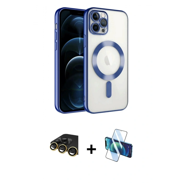MARSİLYAN™- iPhone 14 Pro Max Kılıf Nova Işık Özel Seri - Siyah 3D Antistatik Cam Ekran Koruyucu + Raze Metal Kamera Lens - GD