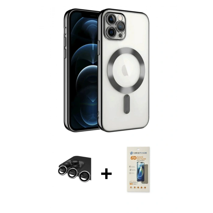 MARSİLYAN™- iPhone 14 Pro Max Kılıf Nova Işık Özel Seri - Siyah 6D Mat Seramik Hayalet Nano Ekran Koruyucu + Raze Metal Kamera Lens - GS