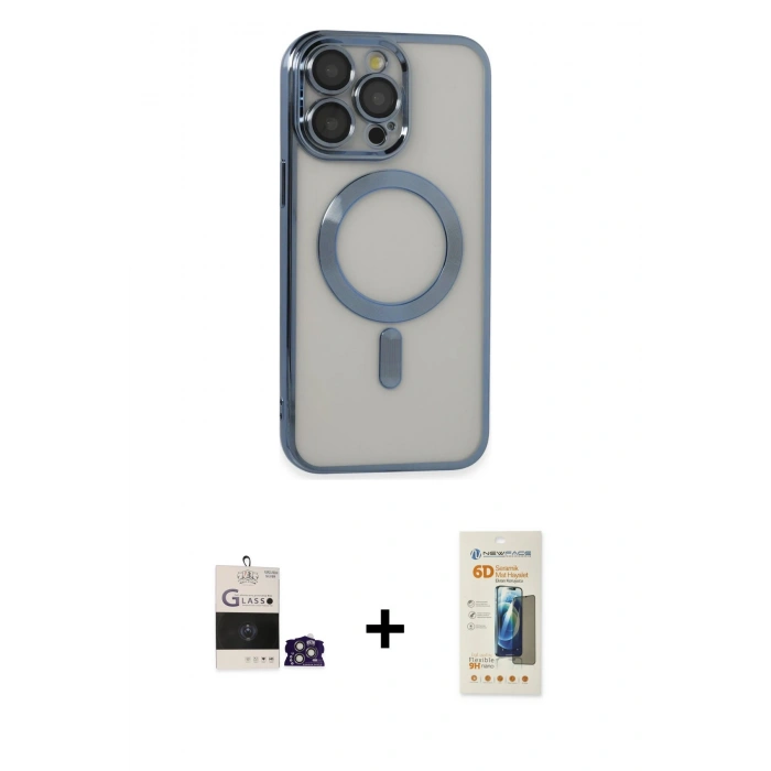 MARSİLYAN™- iPhone 14 Pro Max Kılıf Nova Işık Özel Seri - Siyah 6D Mat Seramik Hayalet Nano Ekran Koruyucu + Bilvis Titan Kamera Lens - GS