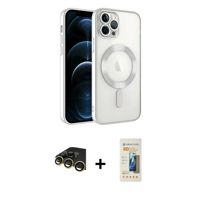 MARSİLYAN™- iPhone 14 Pro Max Kılıf Nova Işık Özel Seri - Siyah 6D Mat Seramik Hayalet Nano Ekran Koruyucu + Raze Metal Kamera Lens - GD