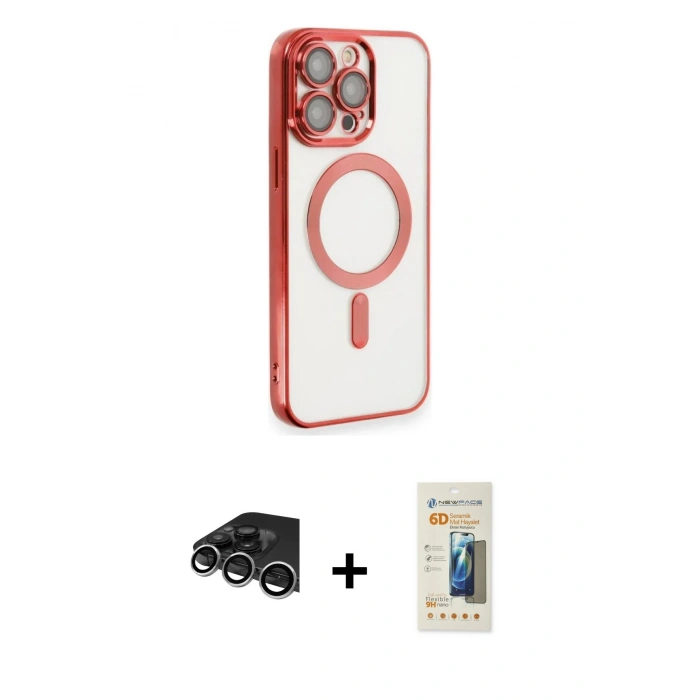 MARSİLYAN™- iPhone 14 Pro Max Kılıf Nova Işık Özel Seri - Siyah 6D Mat Seramik Hayalet Nano Ekran Koruyucu + Raze Metal Kamera Lens - GS