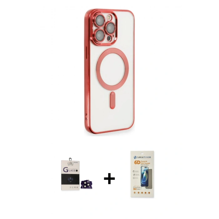 MARSİLYAN™- iPhone 14 Pro Max Kılıf Nova Işık Özel Seri - Siyah 6D Mat Seramik Hayalet Nano Ekran Koruyucu + Bilvis Titan Kamera Lens - SH
