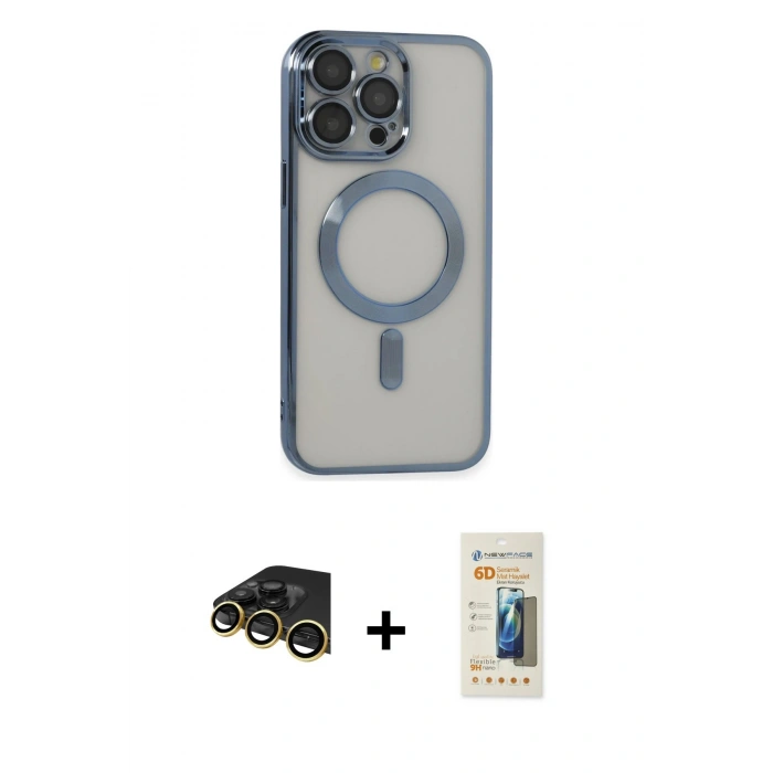 MARSİLYAN™- iPhone 14 Pro Max Kılıf Nova Işık Özel Seri - Siyah 6D Mat Seramik Hayalet Nano Ekran Koruyucu + Raze Metal Kamera Lens - GD