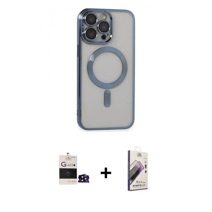 MARSİLYAN™- iPhone 14 Pro Max Kılıf Nova Işık Özel Seri - Siyah Bilvis 3D Mat Cam Ekran Koruyucu + Bilvis Titan Kamera Lens - SH