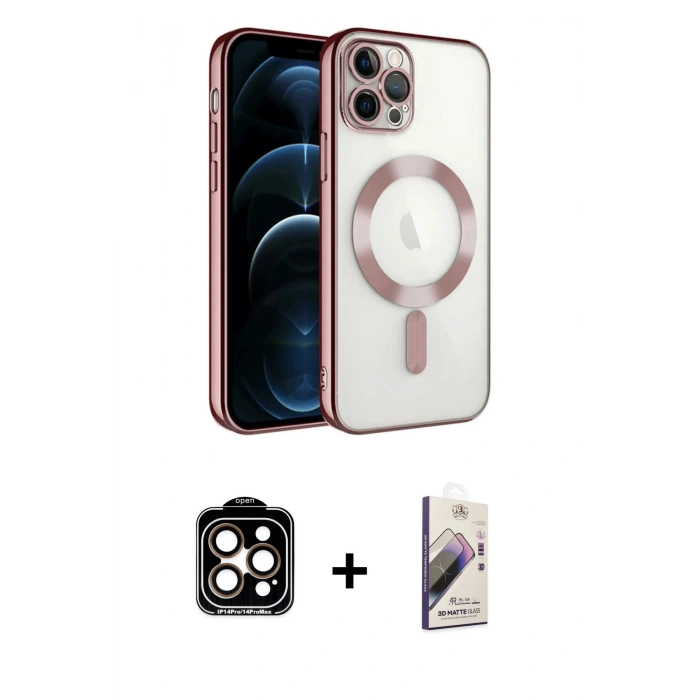 MARSİLYAN™- iPhone 14 Pro Max Kılıf Nova Işık Özel Seri - Siyah Bilvis 3D Mat Cam Ekran Koruyucu + PVD Metal Kamera Lens - TU