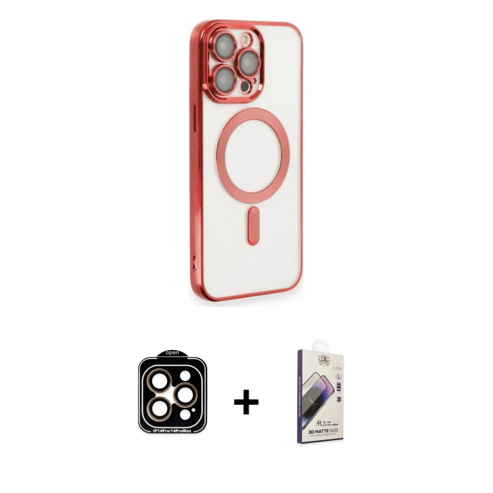 MARSİLYAN™- iPhone 14 Pro Max Kılıf Nova Işık Özel Seri - Siyah Bilvis 3D Mat Cam Ekran Koruyucu + PVD Metal Kamera Lens - TU