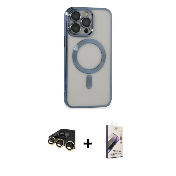 MARSİLYAN™- iPhone 14 Pro Max Kılıf Nova Işık Özel Seri - Siyah Bilvis 3D Mat Cam Ekran Koruyucu + Raze Metal Kamera Lens - GD