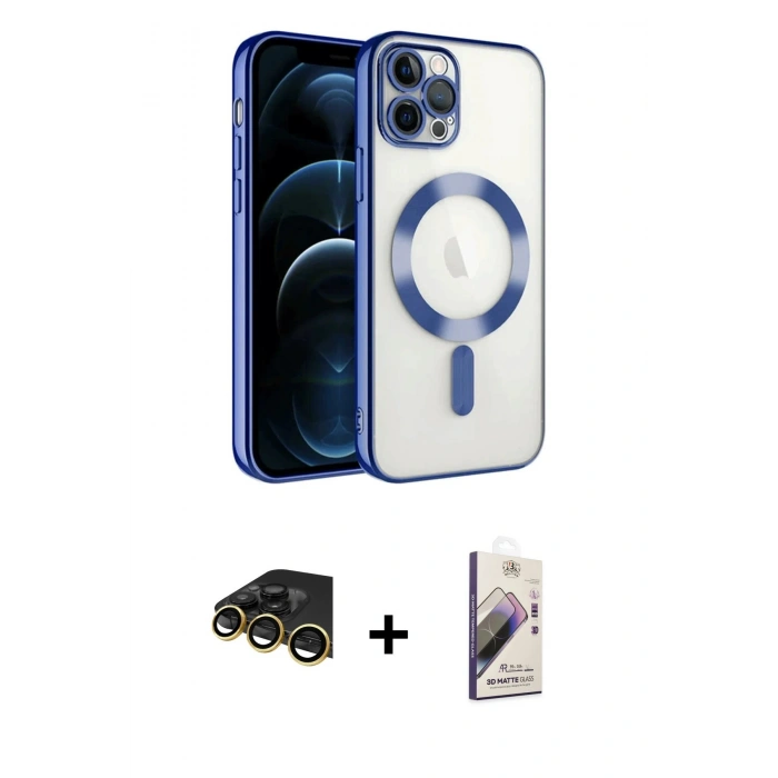MARSİLYAN™- iPhone 14 Pro Max Kılıf Nova Işık Özel Seri - Siyah Bilvis 3D Mat Cam Ekran Koruyucu + Raze Metal Kamera Lens - GD