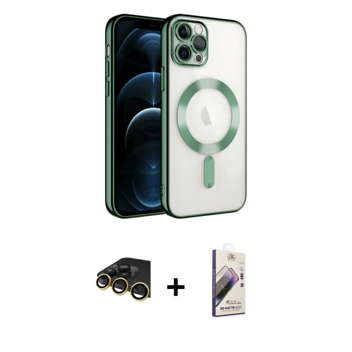 MARSİLYAN™- iPhone 14 Pro Max Kılıf Nova Işık Özel Seri - Siyah Bilvis 3D Mat Cam Ekran Koruyucu + Raze Metal Kamera Lens - GD