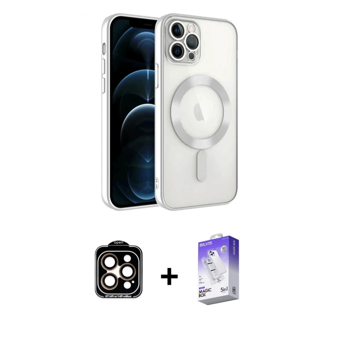 MARSİLYAN™- iPhone 14 Pro Max Kılıf Nova Işık Özel Seri - Siyah Bilvis 5in1 3D Magic Cam Ekran Koruyucu + PVD Metal Kamera Lens - TU