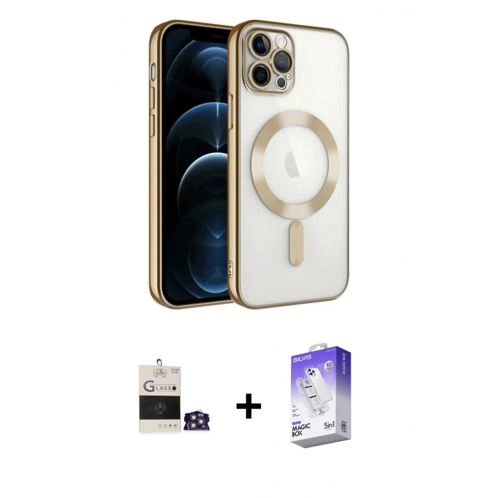 MARSİLYAN™- iPhone 14 Pro Max Kılıf Nova Işık Özel Seri - Siyah Bilvis 5in1 3D Magic Cam Ekran Koruyucu + Bilvis Titan Kamera Lens - GS