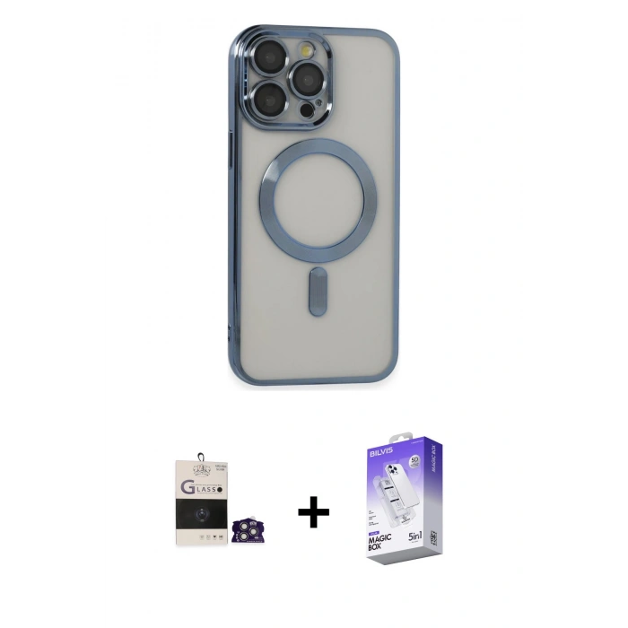 MARSİLYAN™- iPhone 14 Pro Max Kılıf Nova Işık Özel Seri - Siyah Bilvis 5in1 3D Magic Cam Ekran Koruyucu + Bilvis Titan Kamera Lens - GS