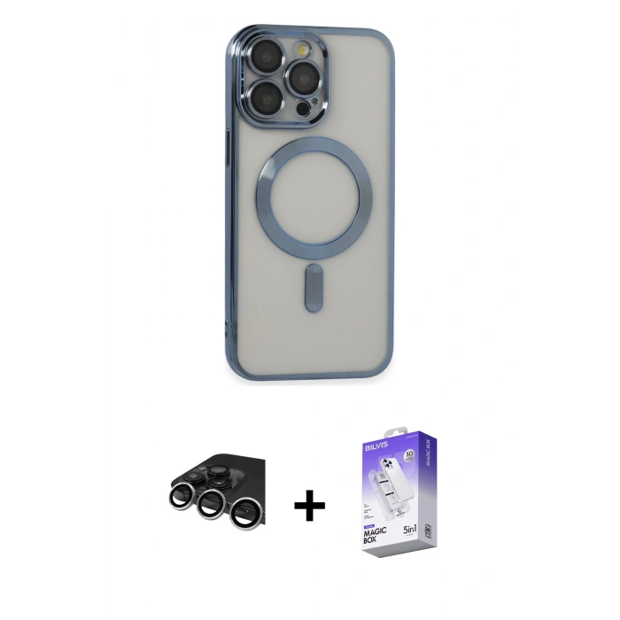 MARSİLYAN™- iPhone 14 Pro Max Kılıf Nova Işık Özel Seri - Siyah Bilvis 5in1 3D Magic Cam Ekran Koruyucu + Raze Metal Kamera Lens - GS