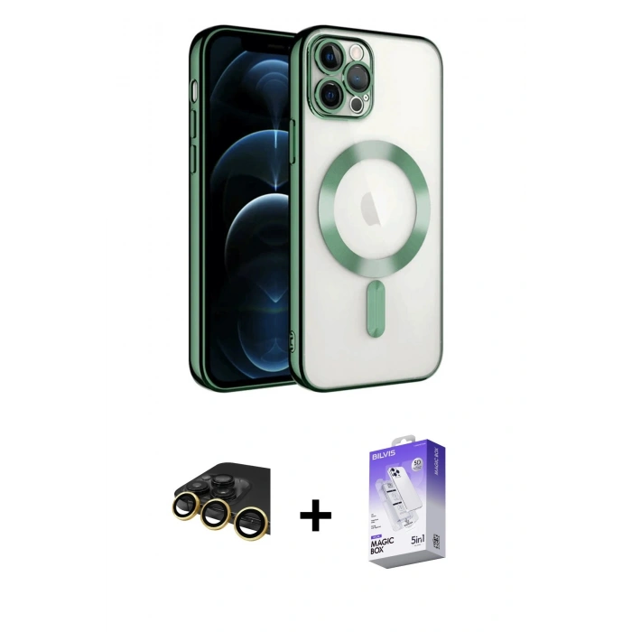 MARSİLYAN™- iPhone 14 Pro Max Kılıf Nova Işık Özel Seri - Siyah Bilvis 5in1 3D Magic Cam Ekran Koruyucu + Raze Metal Kamera Lens - GD