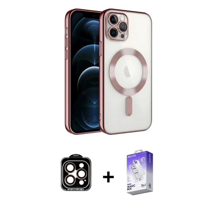 MARSİLYAN™- iPhone 14 Pro Max Kılıf Nova Işık Özel Seri - Siyah Bilvis 5in1 3D Magic Cam Ekran Koruyucu + PVD Metal Kamera Lens - TU