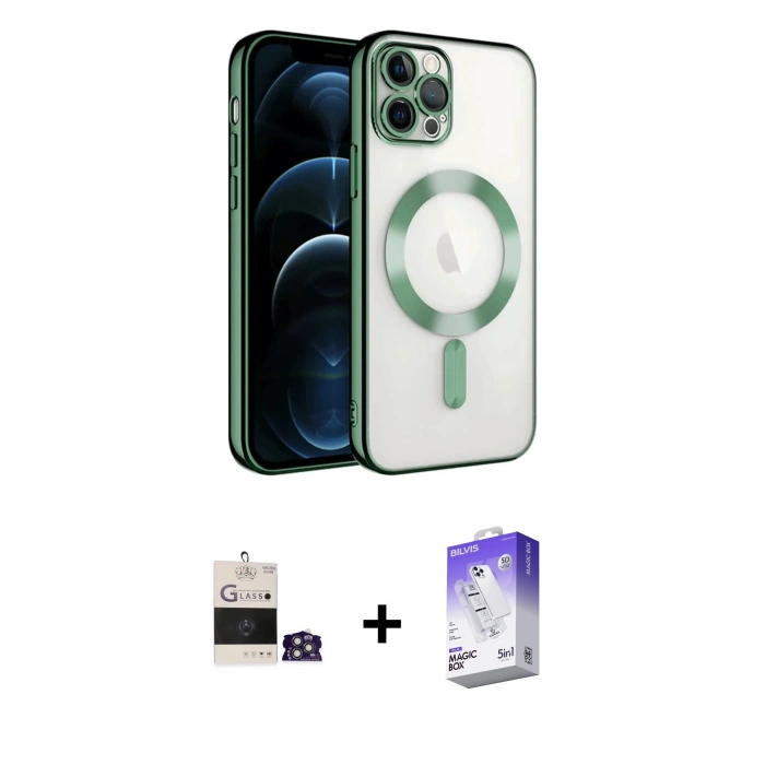 MARSİLYAN™- iPhone 14 Pro Max Kılıf Nova Işık Özel Seri - Siyah Bilvis 5in1 3D Magic Cam Ekran Koruyucu + Bilvis Titan Kamera Lens - GS