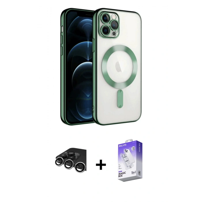 MARSİLYAN™- iPhone 14 Pro Max Kılıf Nova Işık Özel Seri - Siyah Bilvis 5in1 3D Magic Cam Ekran Koruyucu + Raze Metal Kamera Lens - GS