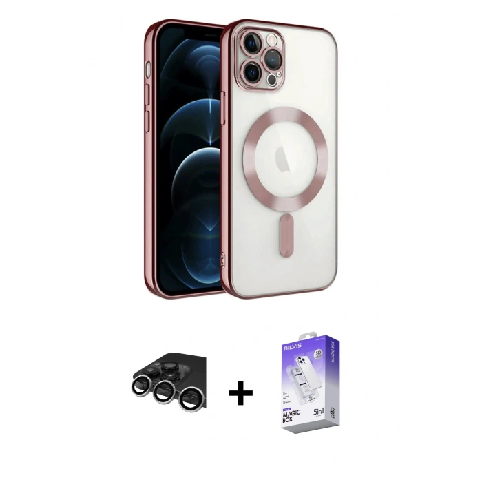 MARSİLYAN™- iPhone 14 Pro Max Kılıf Nova Işık Özel Seri - Siyah Bilvis 5in1 3D Magic Cam Ekran Koruyucu + Raze Metal Kamera Lens - GS