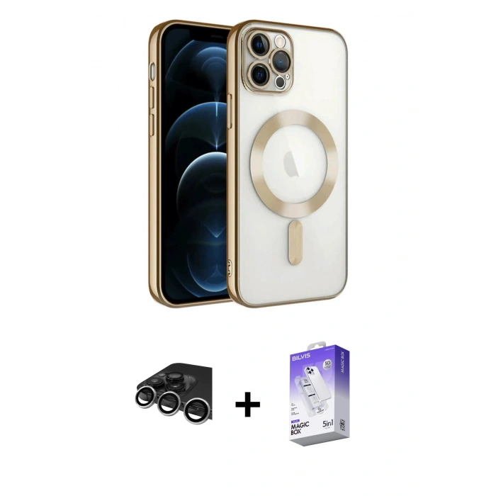 MARSİLYAN™- iPhone 14 Pro Max Kılıf Nova Işık Özel Seri - Siyah Bilvis 5in1 3D Magic Cam Ekran Koruyucu + Raze Metal Kamera Lens - GS