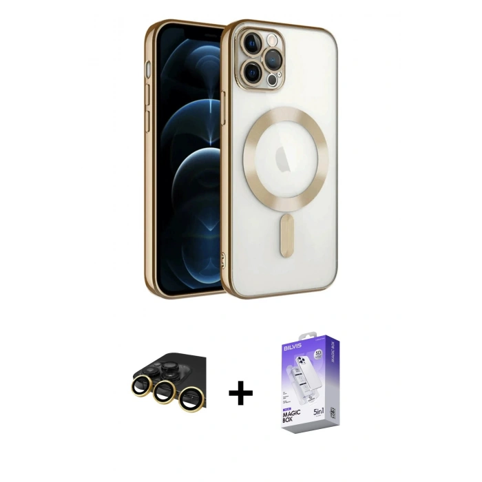 MARSİLYAN™- iPhone 14 Pro Max Kılıf Nova Işık Özel Seri - Siyah Bilvis 5in1 3D Magic Cam Ekran Koruyucu + Raze Metal Kamera Lens - GD