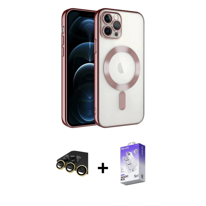 MARSİLYAN™- iPhone 14 Pro Max Kılıf Nova Işık Özel Seri - Siyah Bilvis 5in1 3D Magic Cam Ekran Koruyucu + Raze Metal Kamera Lens - GD
