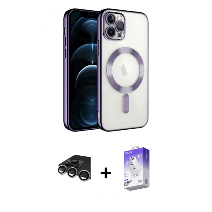 MARSİLYAN™- iPhone 14 Pro Max Kılıf Nova Işık Özel Seri - Siyah Bilvis 5in1 3D Magic Cam Ekran Koruyucu + Raze Metal Kamera Lens - GS