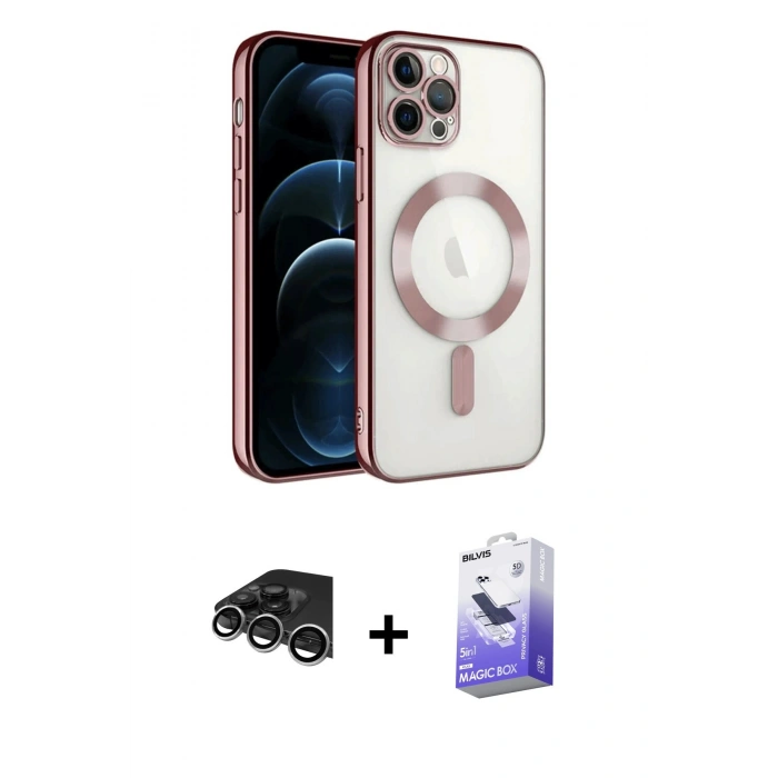 MARSİLYAN™- iPhone 14 Pro Max Kılıf Nova Işık Özel Seri - Siyah Bilvis 5in1 5D Magic Hayalet Cam Ekran Koruyucu + Raze Metal Kamera Lens - GS