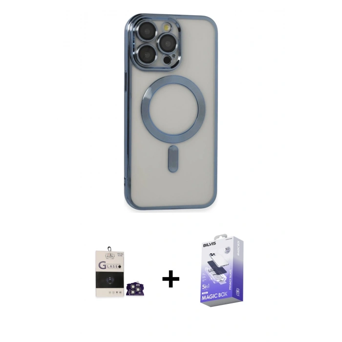 MARSİLYAN™- iPhone 14 Pro Max Kılıf Nova Işık Özel Seri - Siyah Bilvis 5in1 5D Magic Hayalet Cam Ekran Koruyucu + Bilvis Titan Kamera Lens - GS