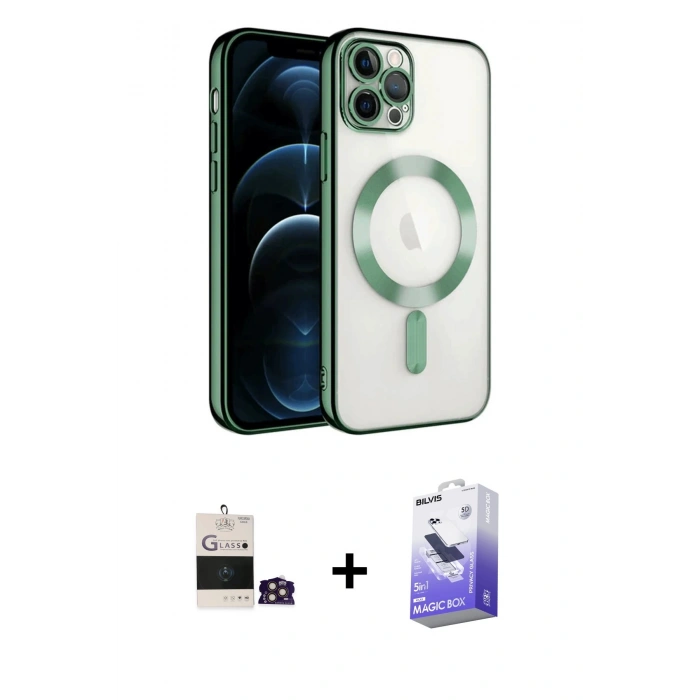 MARSİLYAN™- iPhone 14 Pro Max Kılıf Nova Işık Özel Seri - Siyah Bilvis 5in1 5D Magic Hayalet Cam Ekran Koruyucu + Bilvis Titan Kamera Lens - GD