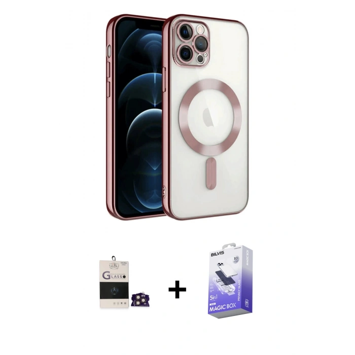 MARSİLYAN™- iPhone 14 Pro Max Kılıf Nova Işık Özel Seri - Siyah Bilvis 5in1 5D Magic Hayalet Cam Ekran Koruyucu + Bilvis Titan Kamera Lens - GD