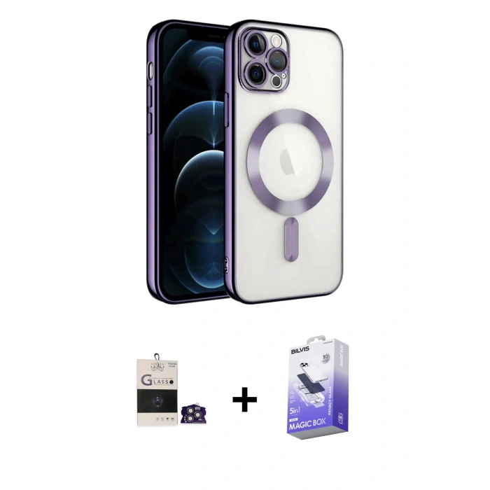 MARSİLYAN™- iPhone 14 Pro Max Kılıf Nova Işık Özel Seri - Siyah Bilvis 5in1 5D Magic Hayalet Cam Ekran Koruyucu + Bilvis Titan Kamera Lens - GS