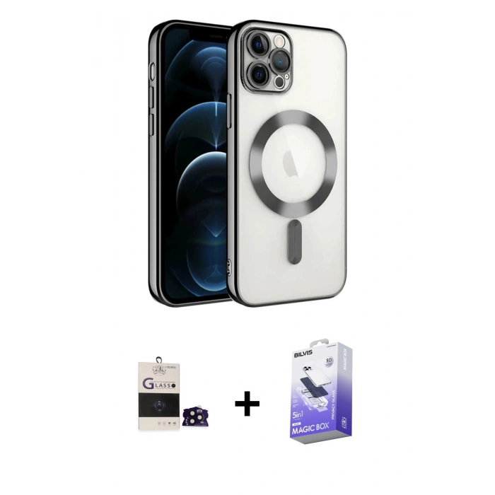 MARSİLYAN™- iPhone 14 Pro Max Kılıf Nova Işık Özel Seri - Siyah Bilvis 5in1 5D Magic Hayalet Cam Ekran Koruyucu + Bilvis Titan Kamera Lens - SH