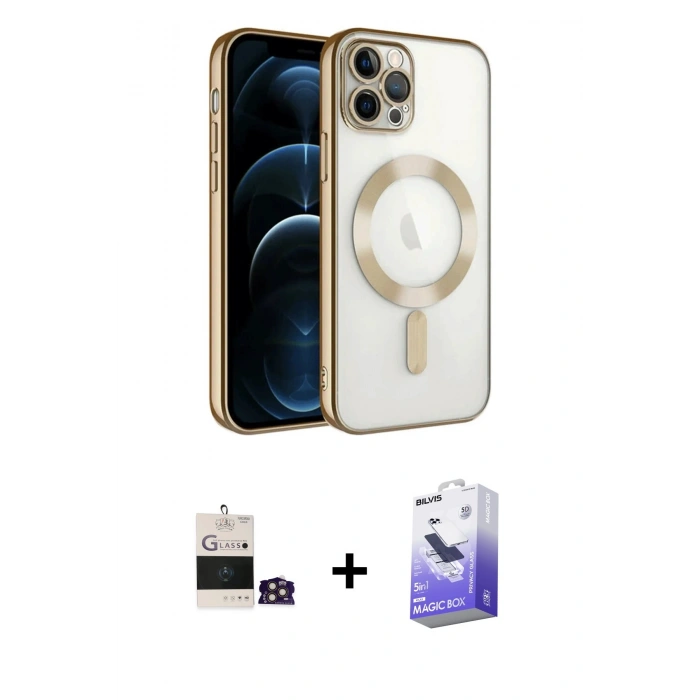 MARSİLYAN™- iPhone 14 Pro Max Kılıf Nova Işık Özel Seri - Siyah Bilvis 5in1 5D Magic Hayalet Cam Ekran Koruyucu + Bilvis Titan Kamera Lens - GD