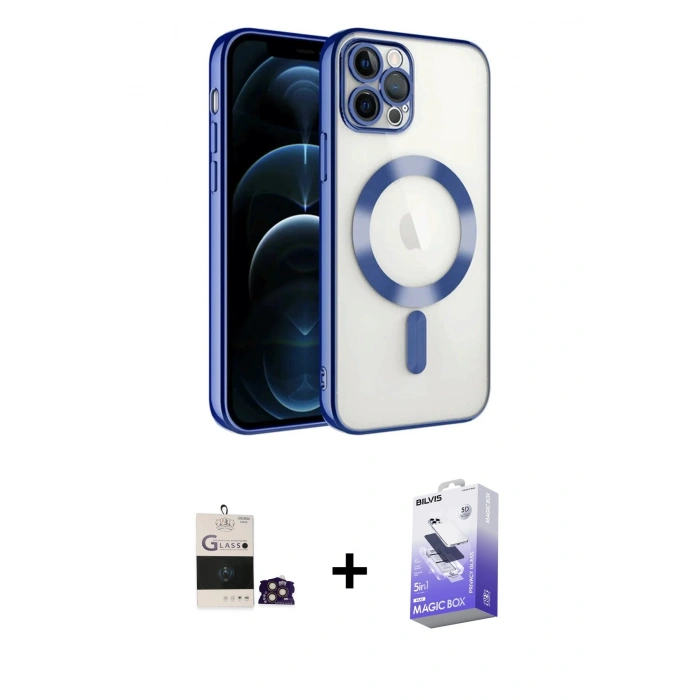 MARSİLYAN™- iPhone 14 Pro Max Kılıf Nova Işık Özel Seri - Siyah Bilvis 5in1 5D Magic Hayalet Cam Ekran Koruyucu + Bilvis Titan Kamera Lens - GD