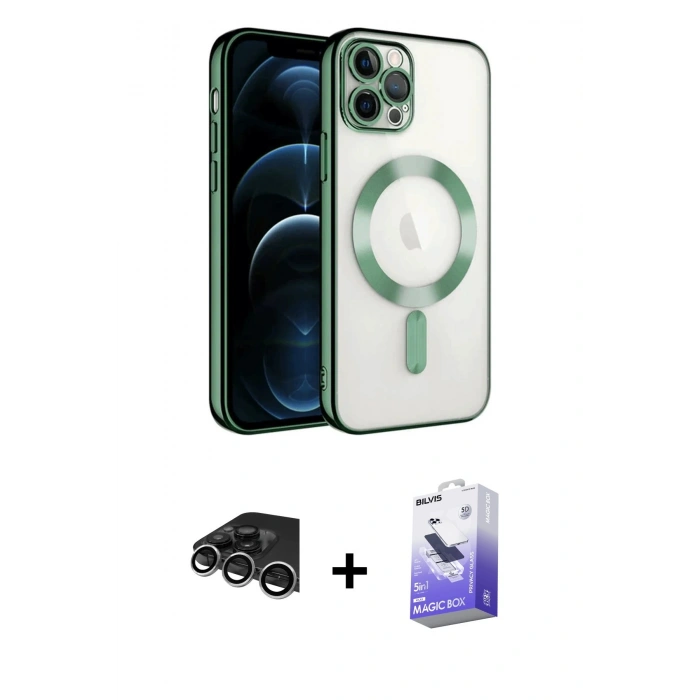 MARSİLYAN™- iPhone 14 Pro Max Kılıf Nova Işık Özel Seri - Siyah Bilvis 5in1 5D Magic Hayalet Cam Ekran Koruyucu + Raze Metal Kamera Lens - GS