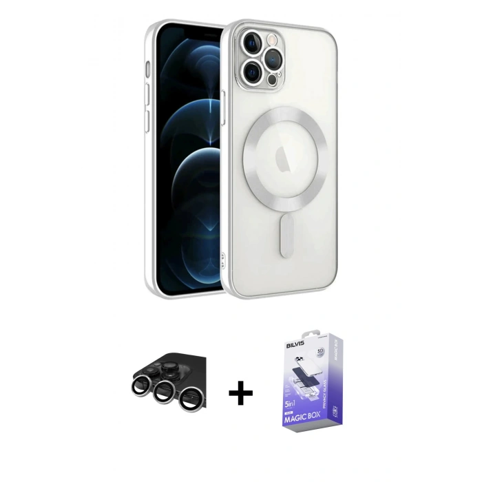 MARSİLYAN™- iPhone 14 Pro Max Kılıf Nova Işık Özel Seri - Siyah Bilvis 5in1 5D Magic Hayalet Cam Ekran Koruyucu + Raze Metal Kamera Lens - GS