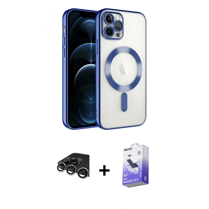 MARSİLYAN™- iPhone 14 Pro Max Kılıf Nova Işık Özel Seri - Siyah Bilvis 5in1 5D Magic Hayalet Cam Ekran Koruyucu + Raze Metal Kamera Lens - GS