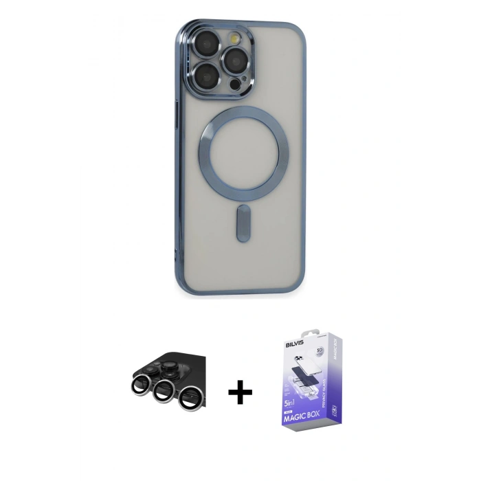 MARSİLYAN™- iPhone 14 Pro Max Kılıf Nova Işık Özel Seri - Siyah Bilvis 5in1 5D Magic Hayalet Cam Ekran Koruyucu + Raze Metal Kamera Lens - GS