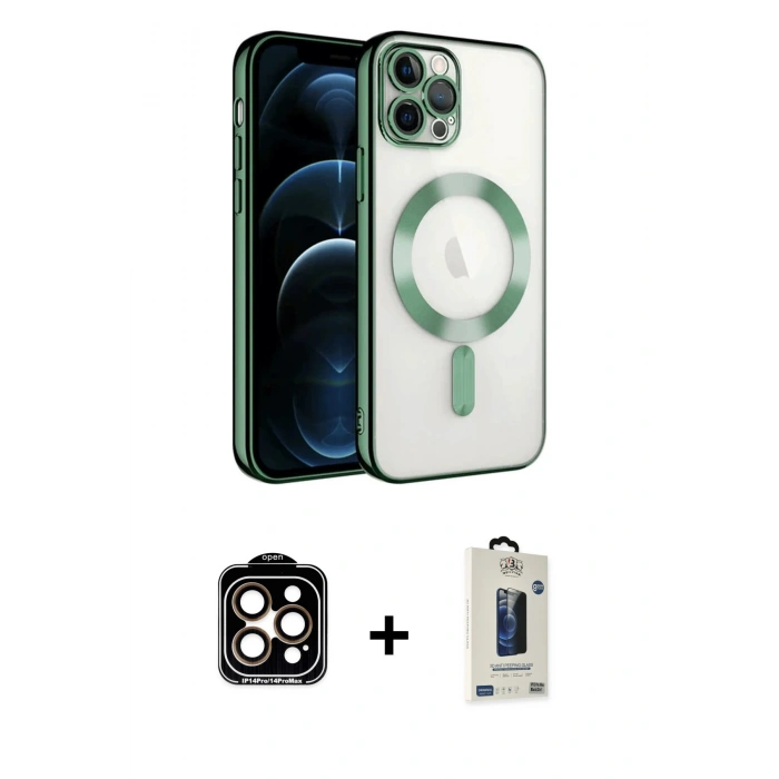 MARSİLYAN™- iPhone 14 Pro Max Kılıf Nova Işık Özel Seri - Siyah Bilvis Hayalet Cam Ekran Koruyucu + PVD Metal Kamera Lens - TU