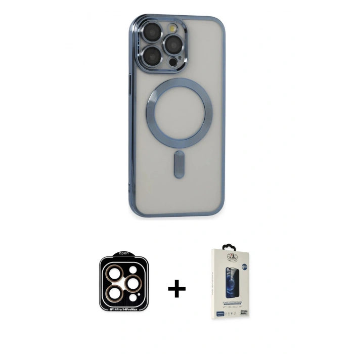 MARSİLYAN™- iPhone 14 Pro Max Kılıf Nova Işık Özel Seri - Siyah Bilvis Hayalet Cam Ekran Koruyucu + PVD Metal Kamera Lens - TU