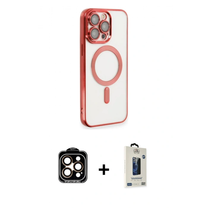 MARSİLYAN™- iPhone 14 Pro Max Kılıf Nova Işık Özel Seri - Siyah Bilvis Hayalet Cam Ekran Koruyucu + PVD Metal Kamera Lens - TU