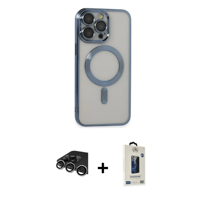 MARSİLYAN™- iPhone 14 Pro Max Kılıf Nova Işık Özel Seri - Siyah Bilvis Hayalet Cam Ekran Koruyucu + Raze Metal Kamera Lens - GS