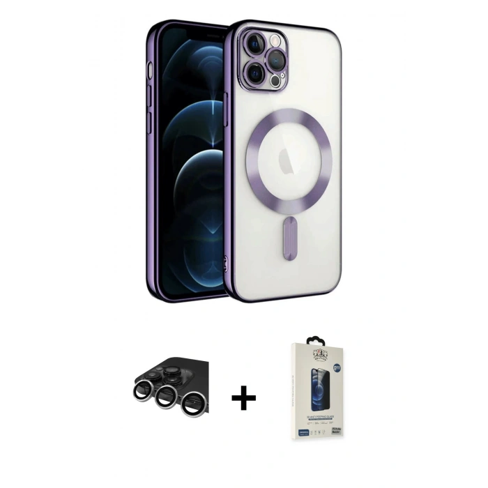 MARSİLYAN™- iPhone 14 Pro Max Kılıf Nova Işık Özel Seri - Siyah Bilvis Hayalet Cam Ekran Koruyucu + Raze Metal Kamera Lens - GS