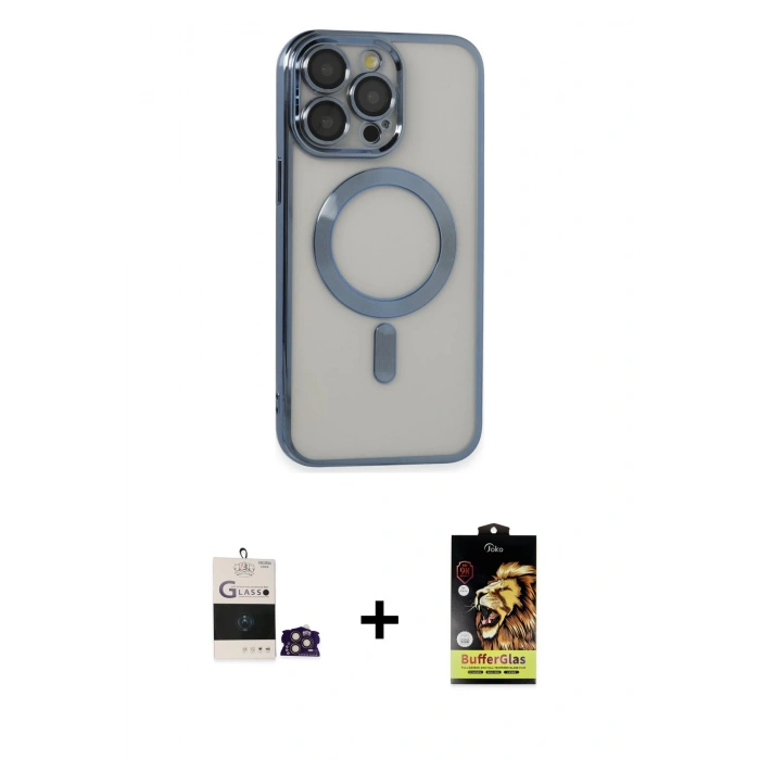 MARSİLYAN™- iPhone 14 Pro Max Kılıf Nova Işık Özel Seri - Siyah Buffer Cam Ekran Koruyucu + Gold Bilvis Titan Kamera Lens