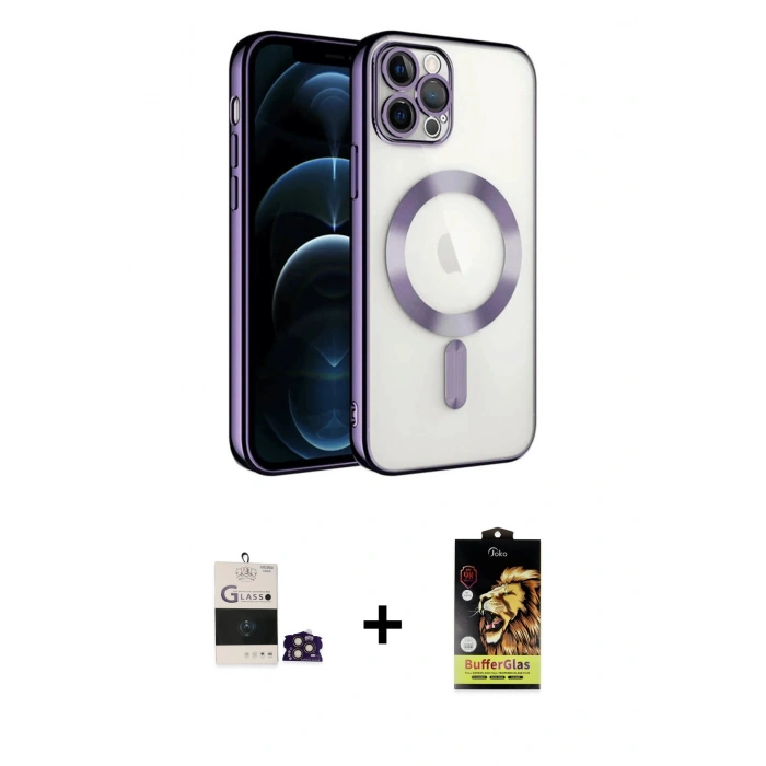 MARSİLYAN™- iPhone 14 Pro Max Kılıf Nova Işık Özel Seri - Siyah Buffer Cam Ekran Koruyucu + Gold Bilvis Titan Kamera Lens