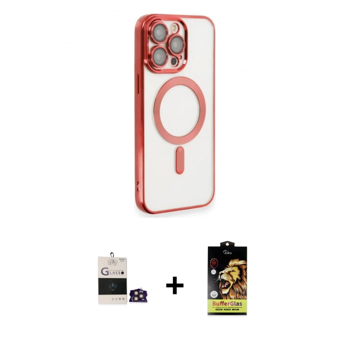 MARSİLYAN™- iPhone 14 Pro Max Kılıf Nova Işık Özel Seri - Siyah Buffer Cam Ekran Koruyucu + Gold Bilvis Titan Kamera Lens