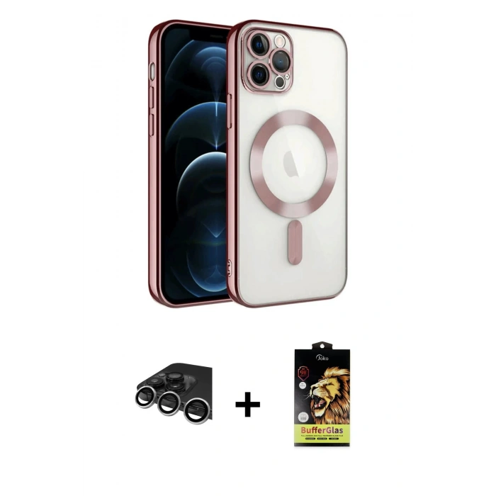 MARSİLYAN™- iPhone 14 Pro Max Kılıf Nova Işık Özel Seri - Siyah Buffer Cam Ekran Koruyucu + Raze Metal Kamera Lens - GS